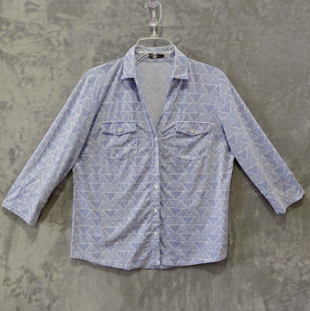 J McLaughlin Brynn Catalina Cloth Button Up Shirt Women's Large Blue Geometric